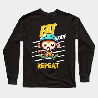 Eat Skate Repeat Kawaii Skateboarding Monkey Long Sleeve T-Shirt